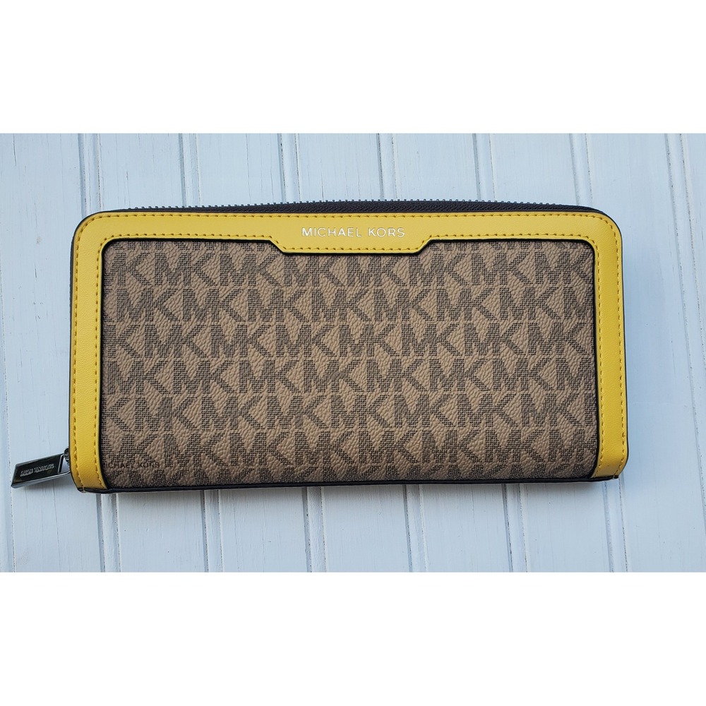 Michael Kors Cooper Tech Zip Around Wallet Daisy Yellow MK Logo 36S5LCOZ3B NEW